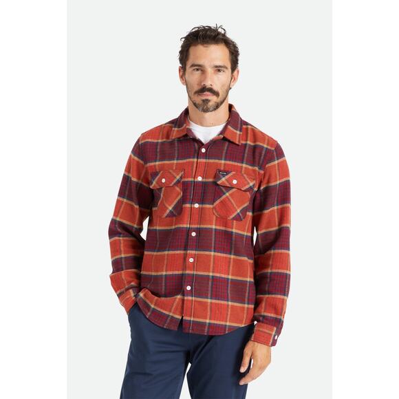 Brixton Men’s Bowery Button Down Flannel Standard Fit Size: Medium Navy Orange - Picture 1 of 9